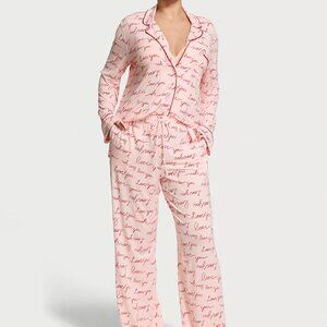 Victoria's Secret Modal Long Pajama Set in Purest Pink Script NWT, Size M